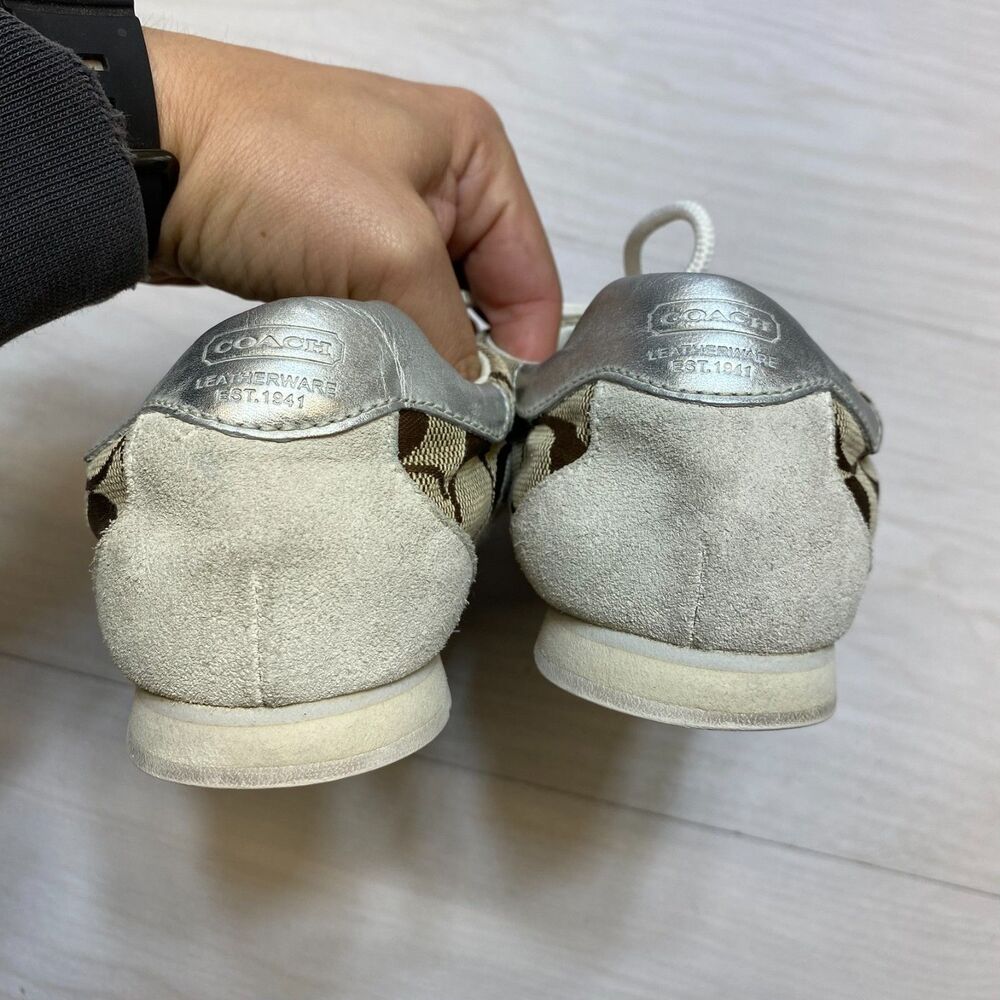 Coach Katelyn Signature Monogram Canvas Sneakers Women's Size 7M khaki Low Top - Picture 4 of 9